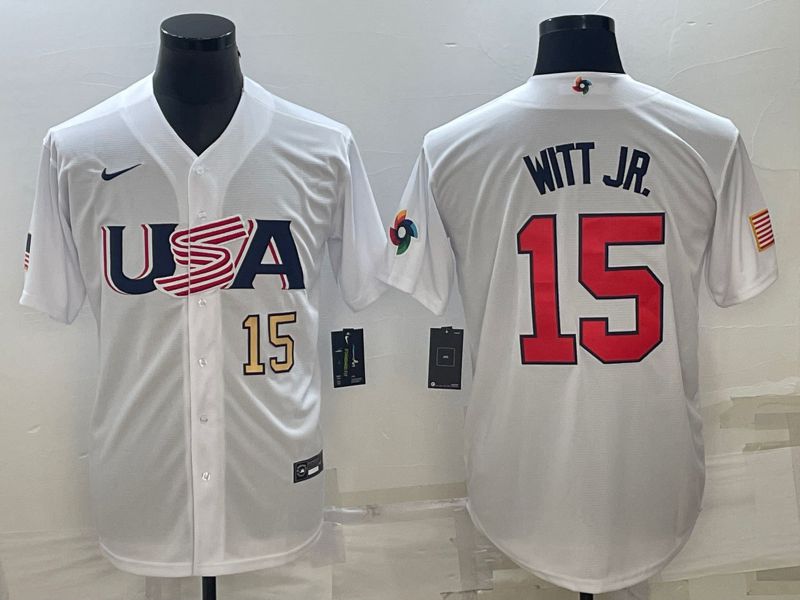 Men 2023 World Cub USA #15 Witt jr White Nike MLB Jersey3->more jerseys->MLB Jersey